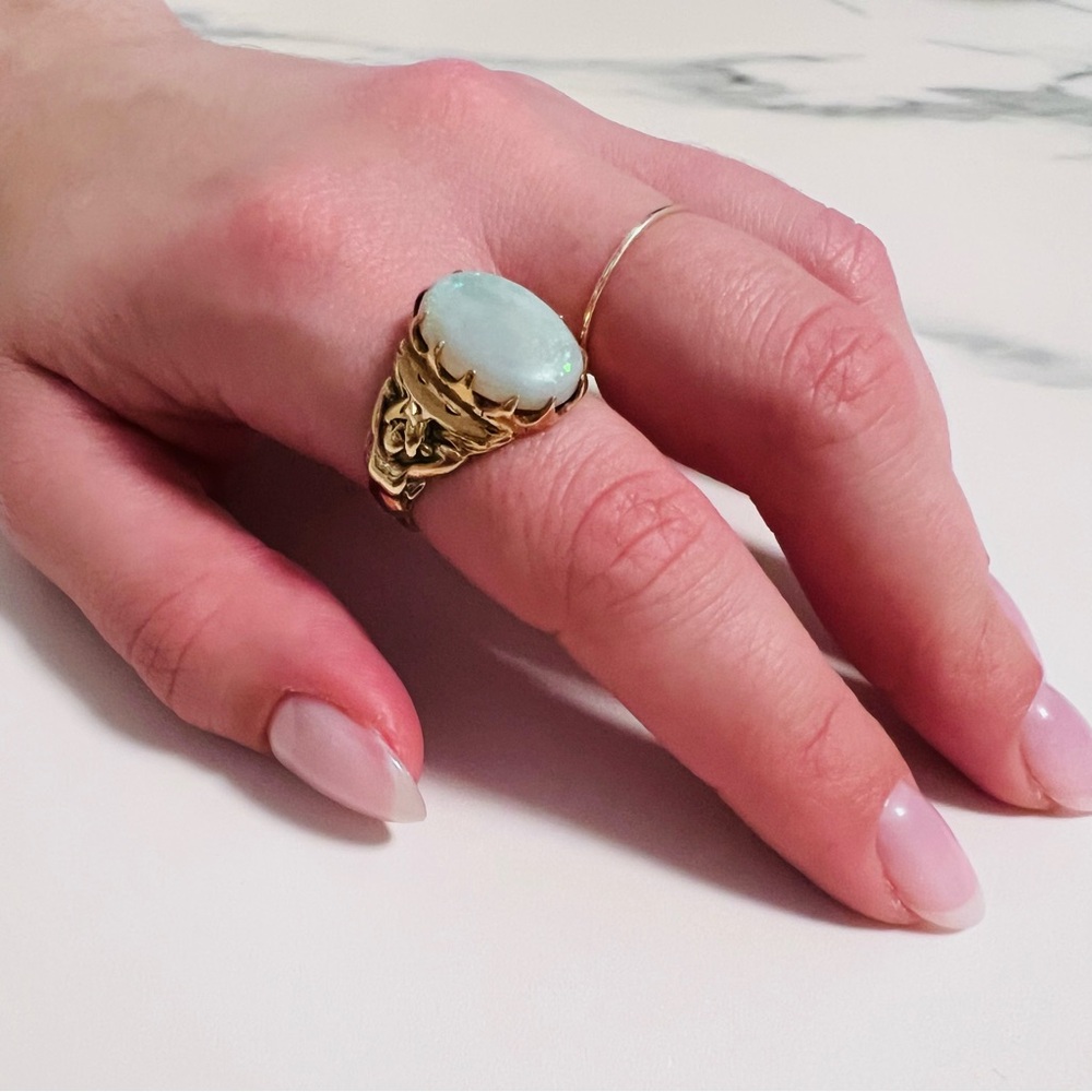 RARE 1970s Solid Gold 10K Men's/Women's Figural Authentic Australian Opal Ring - Picture 2 of 16